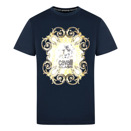 Cavalli Class Bold Tiger Emblem Design Navy T-Shirt