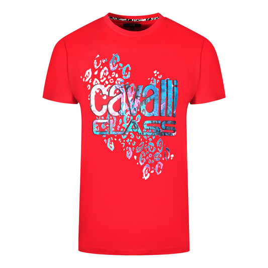 Cavalli Class Leopard Print Logo Red T-Shirt