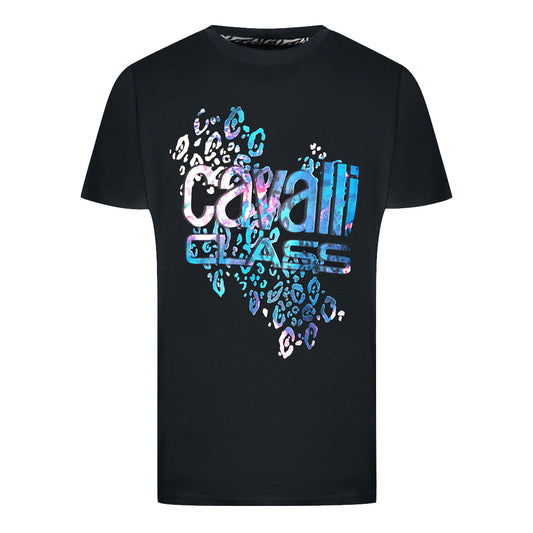 Cavalli Class Leopard Print Logo Black T-Shirt