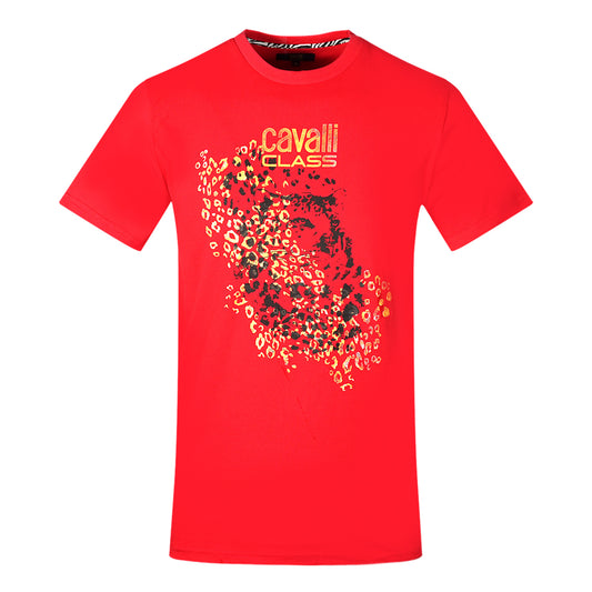 Cavalli Class Leopard Print Silhouette Red T-Shirt
