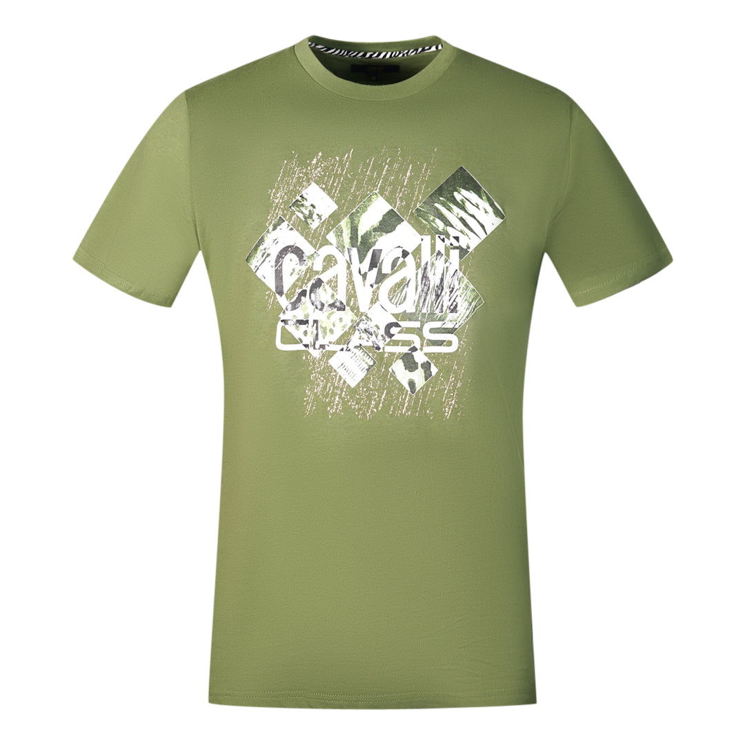 Cavalli Class Diamond Window Of Tiger Design Green T-Shirt
