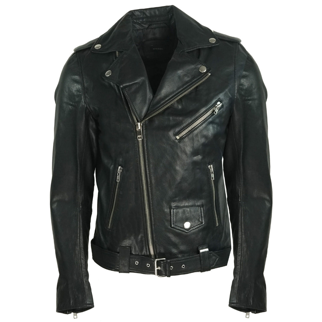 Diesel R-Lumenirok Black Leather Biker Jacket