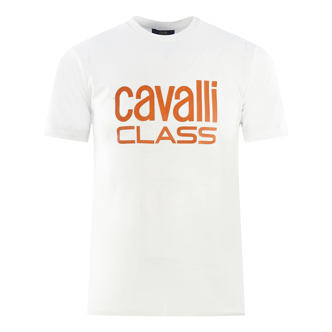 Cavalli Class Bold Orange Logo White T-Shirt