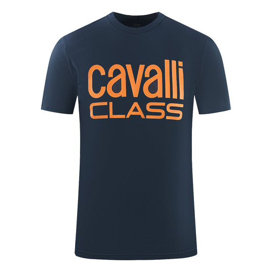 Cavalli Class Bold Orange Logo Navy Blue T-Shirt