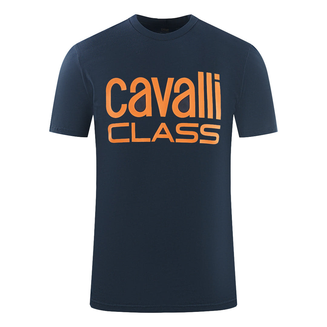 Cavalli Class Bold Orange Logo Navy Blue T-Shirt