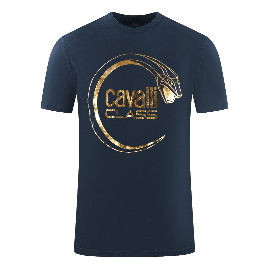 Cavalli Class Snake Peircing Logo Navy Blue T Shirt