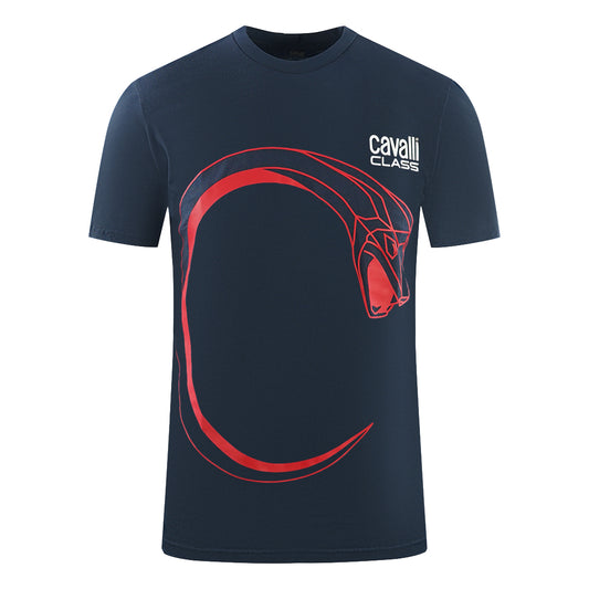 Cavalli Class Large Snake Logo Navy Blue T-Shirt