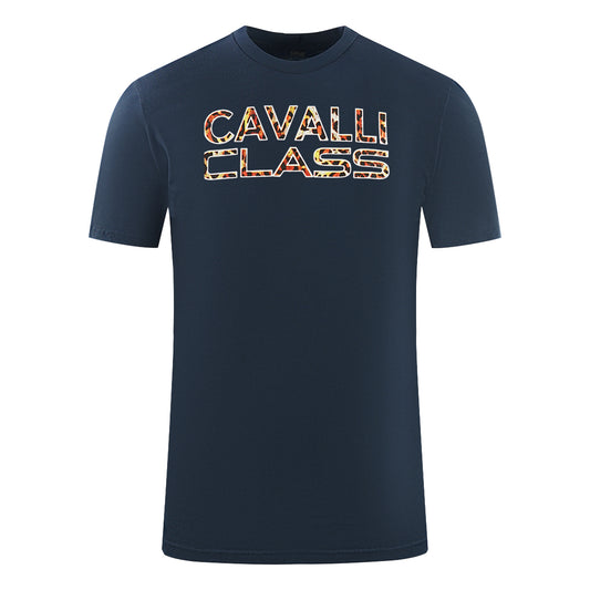 Cavalli Class Printed Logo Navy Blue T-Shirt