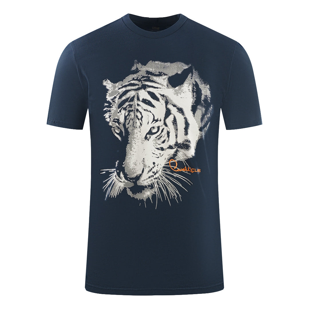 Cavalli Class Large Tiger Logo Navy Blue T-Shirt