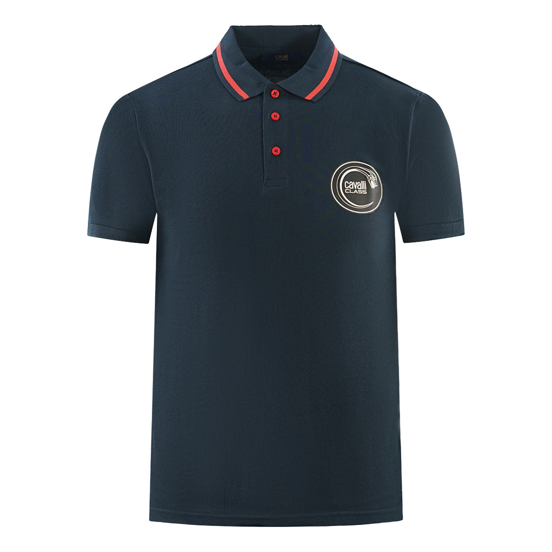 Cavalli Class Circular Snake Logo Navy Blue Polo Shirt