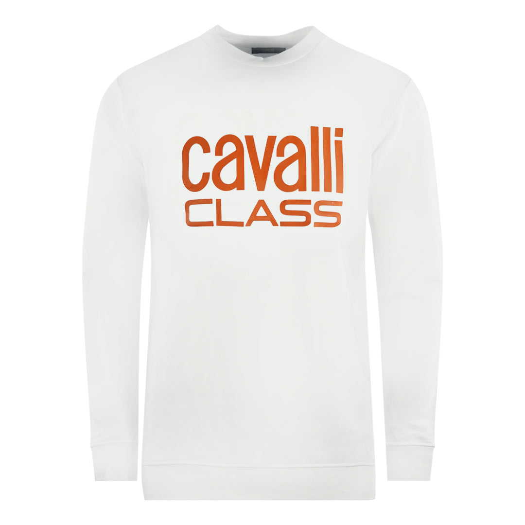 Cavalli Class Bold Brand Logo White Sweatshirt