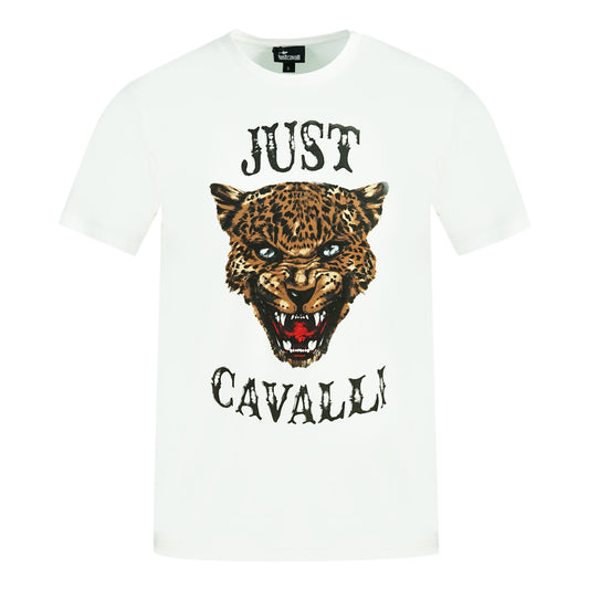 Just Cavalli Leopard Logo White T-Shirt