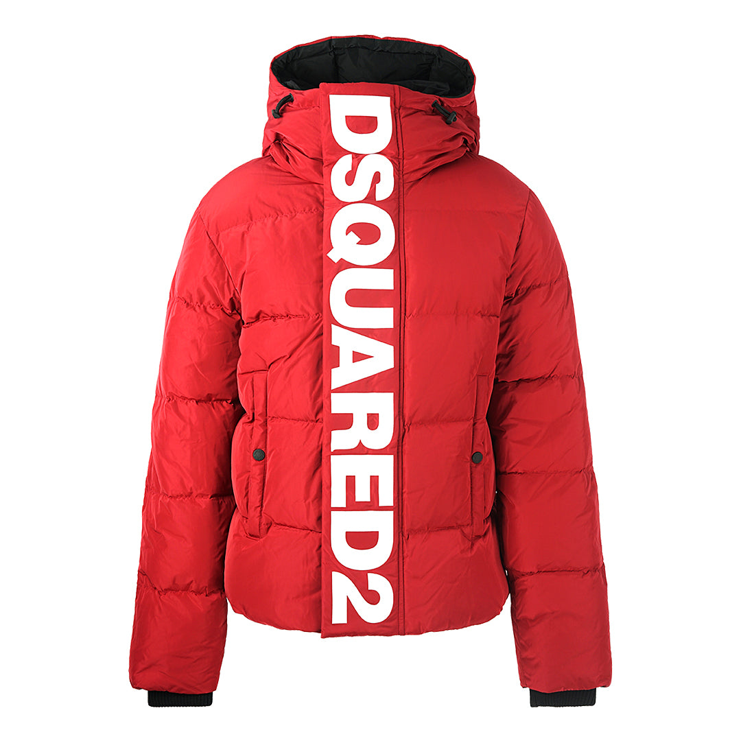 Dsquared2 Large Vertical Logo Red Down Jacket - Nova Clothing