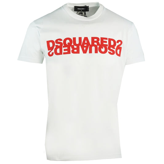 Dsquared2 Cool Fit Red Mirrored Brand Logo White T-Shirt - Nova Clothing