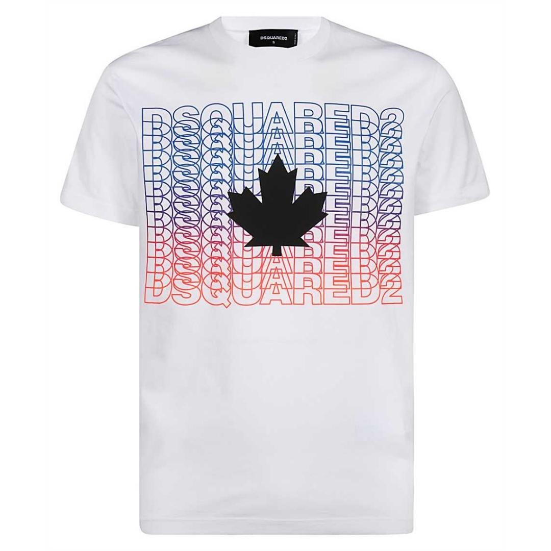 Dsquared2 Multi Logo Maple Leaf White T-Shirt