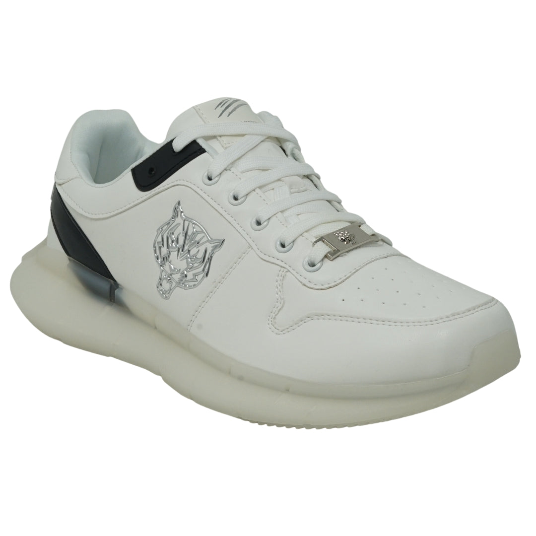 Plein Sport Branded Silver Tiger Logo White Sneakers