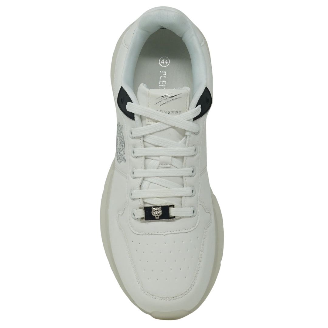 Plein Sport Branded Silver Tiger Logo White Sneakers
