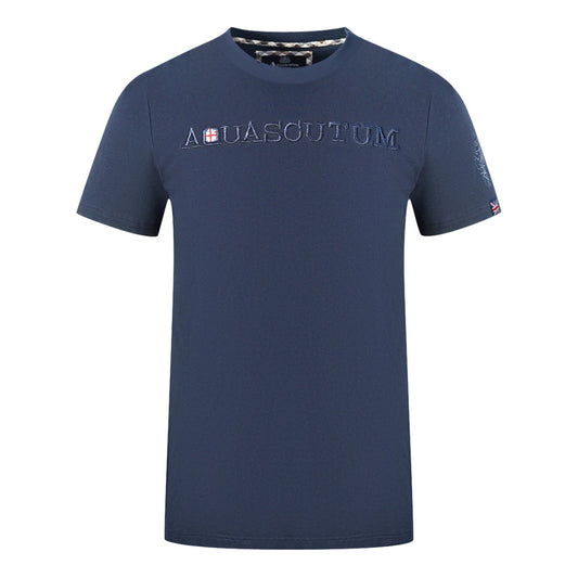 Aquascutum Brand Embossed Logo Navy Blue T-Shirt