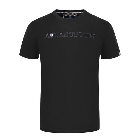 Aquascutum Brand Embossed Logo Black T-Shirt
