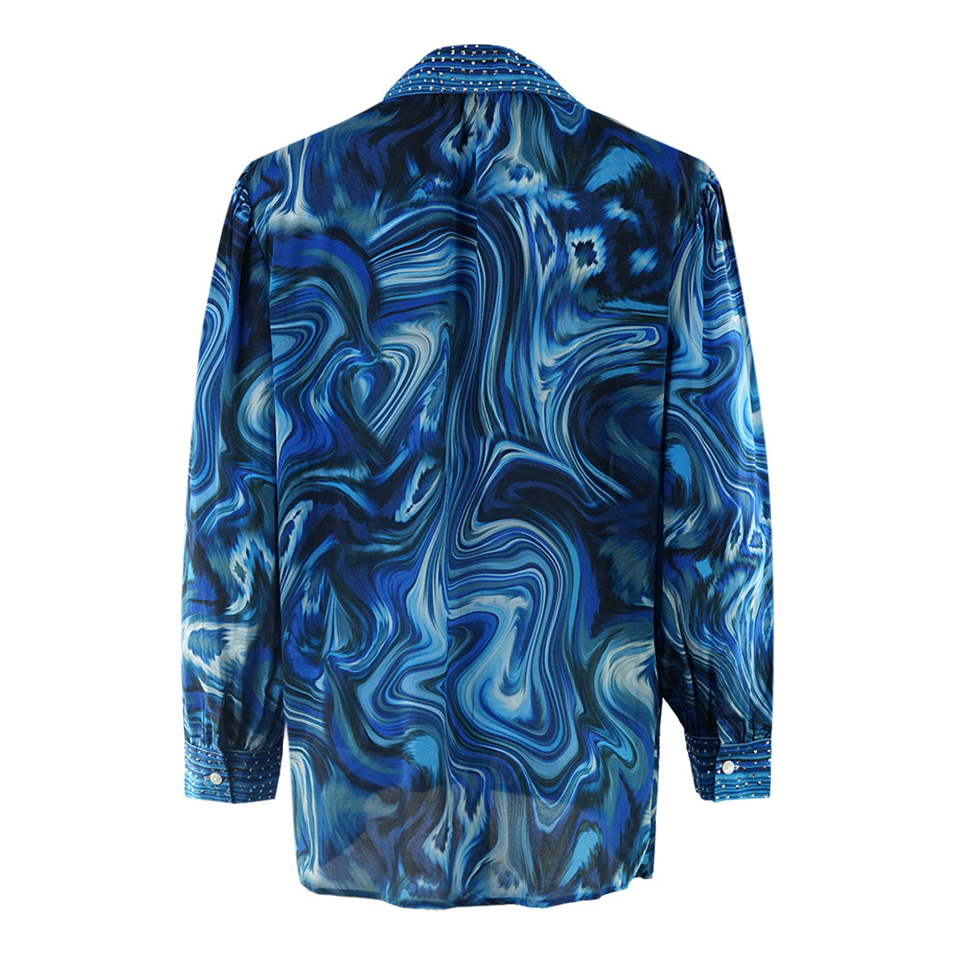 Inoa The Blue Nile 1202113 Blue Long Sleeve Blouse Silk Shirt