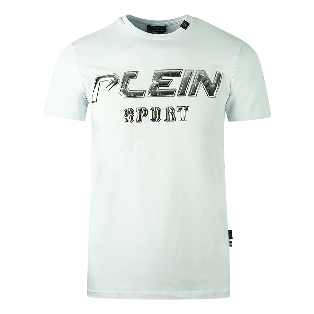 Philipp Plein Large Sport Silver Logo White T-Shirt