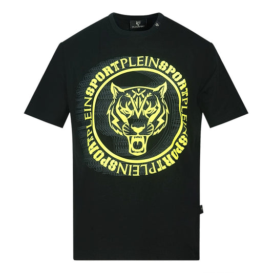 Plein Sport Yellow Scribble Layer Logo Black T-Shirt