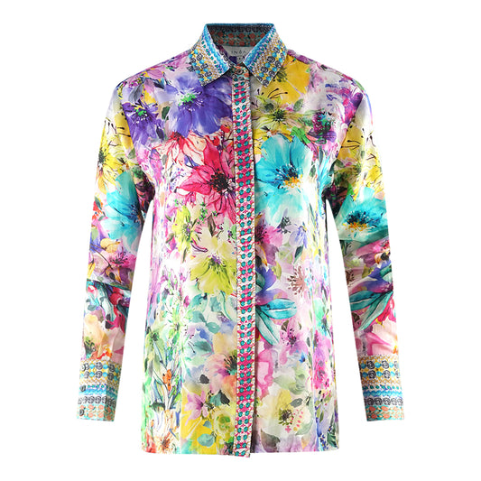 Inoa Tivoli Gardenia 12009 Multicoloured Long Sleeve Blouse Silk Shirt