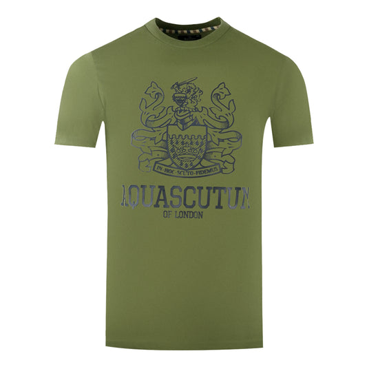 Aquascutum Large Bold London Aldis Brand Logo Army Green T-Shirt