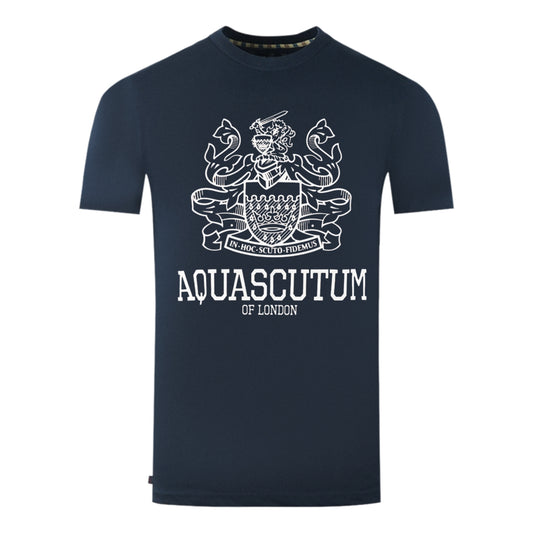 Aquascutum Large Bold London Aldis Brand Logo Navy Blue T-Shirt