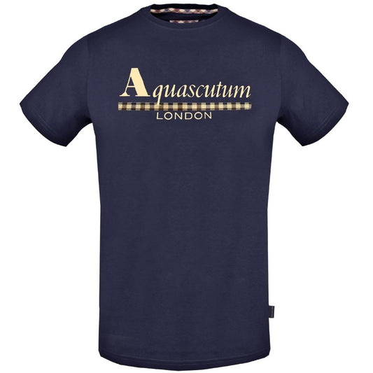 Aquascutum Check Strip Logo Navy Blue T-Shirt