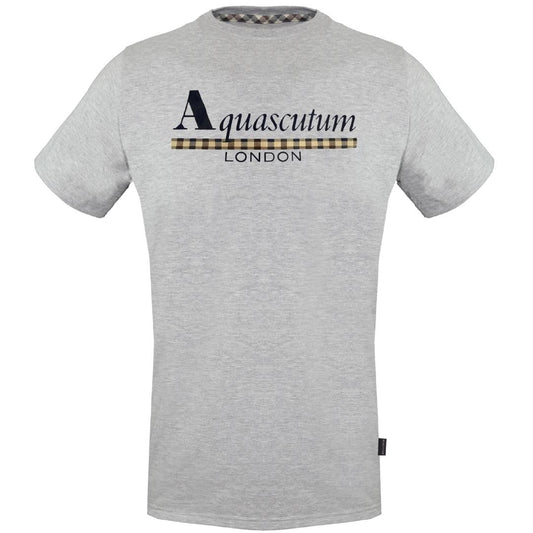 Aquascutum Check Strip Logo Grey T-Shirt