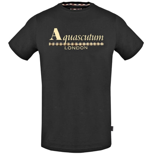 Aquascutum Check Strip Logo Black T-Shirt