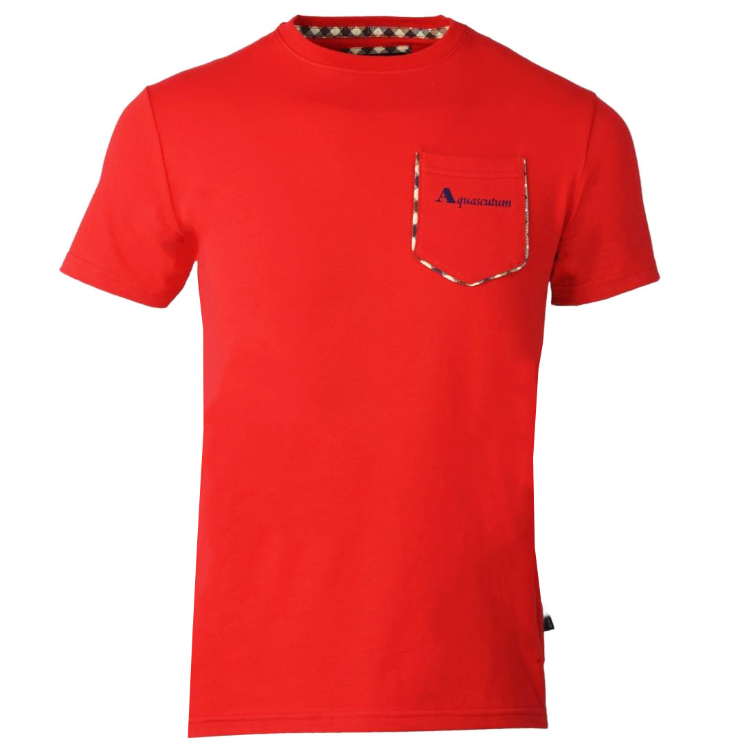Aquascutum Check Pocket Trim Red T-Shirt
