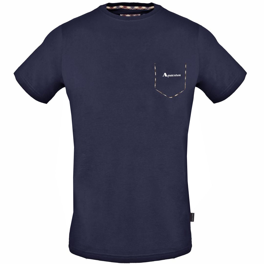 Aquascutum Check Pocket Trim Navy Blue T-Shirt - Nova Clothing