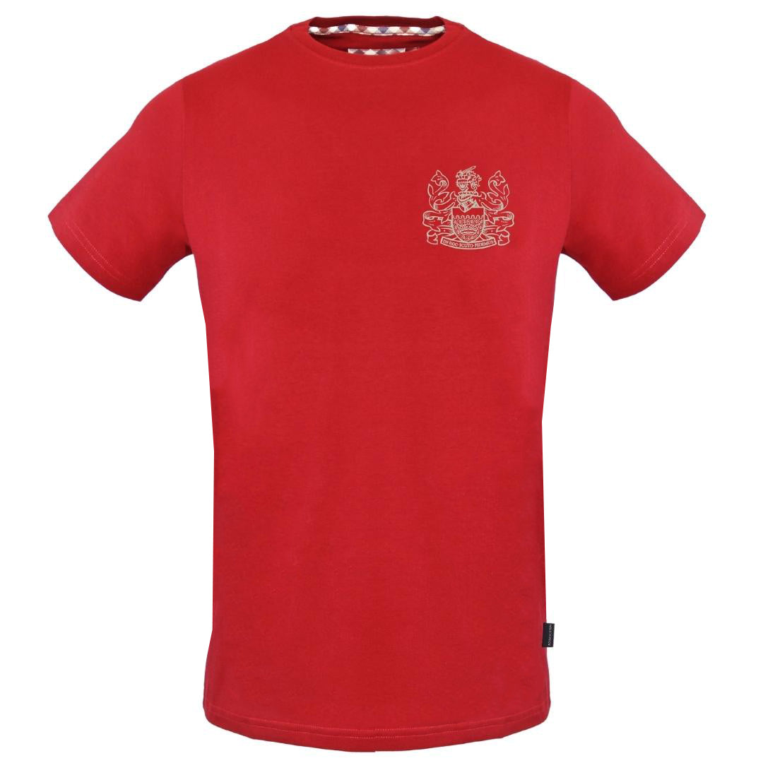 Aquascutum Stitched Aldis Logo Red T-Shirt - Nova Clothing