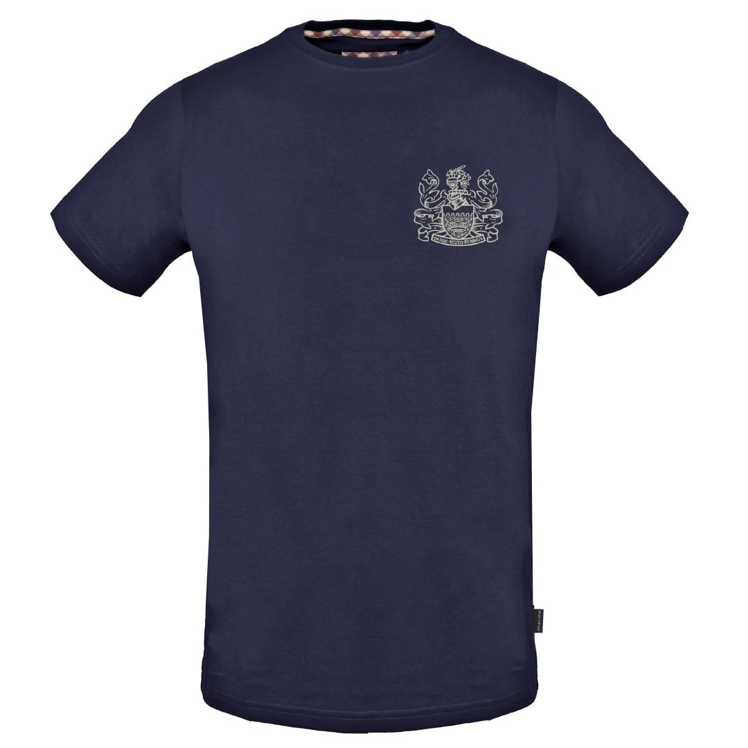 Aquascutum Stitched Aldis Logo Navy Blue T-Shirt