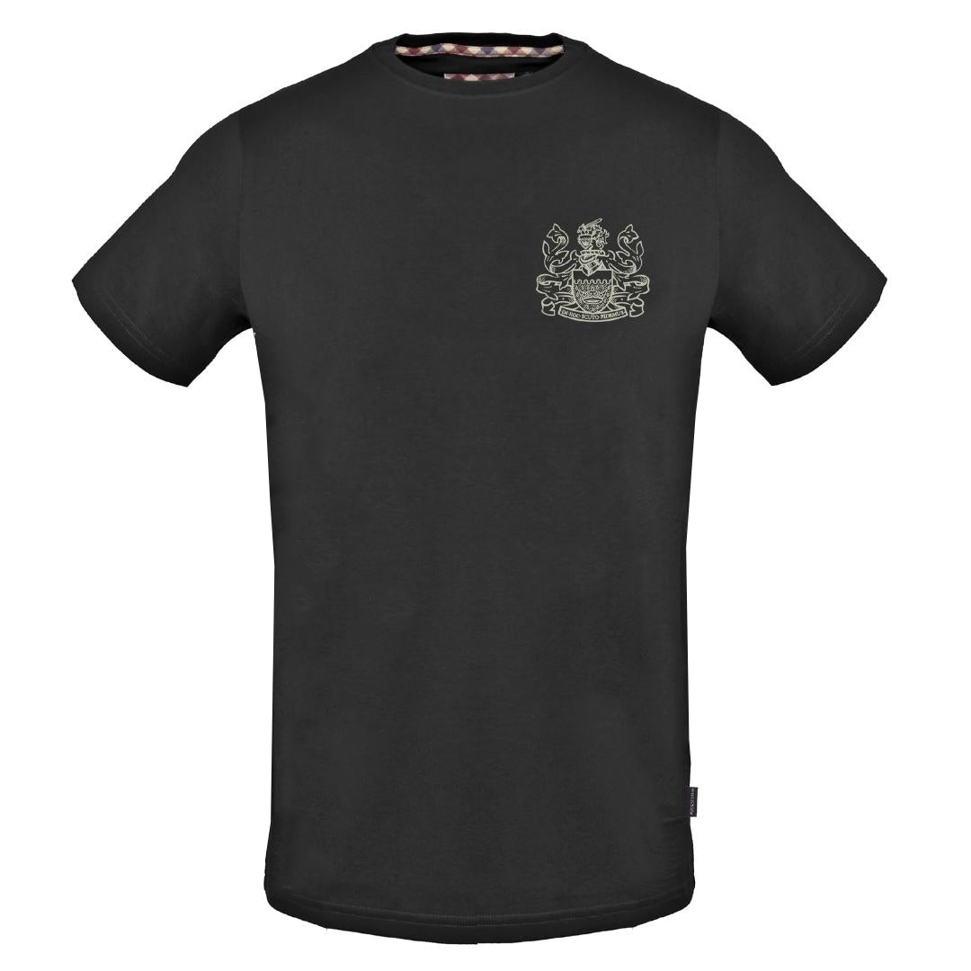 Aquascutum Stitched Aldis Logo Black T-Shirt - Nova Clothing