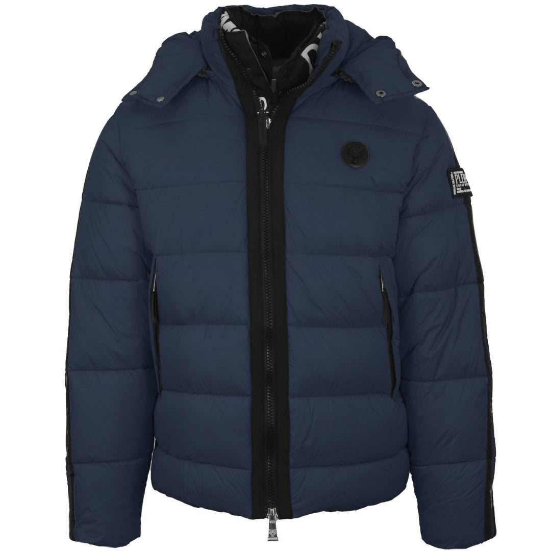 Plein Sport Padded Small Circular Logo Navy Blue Jacket