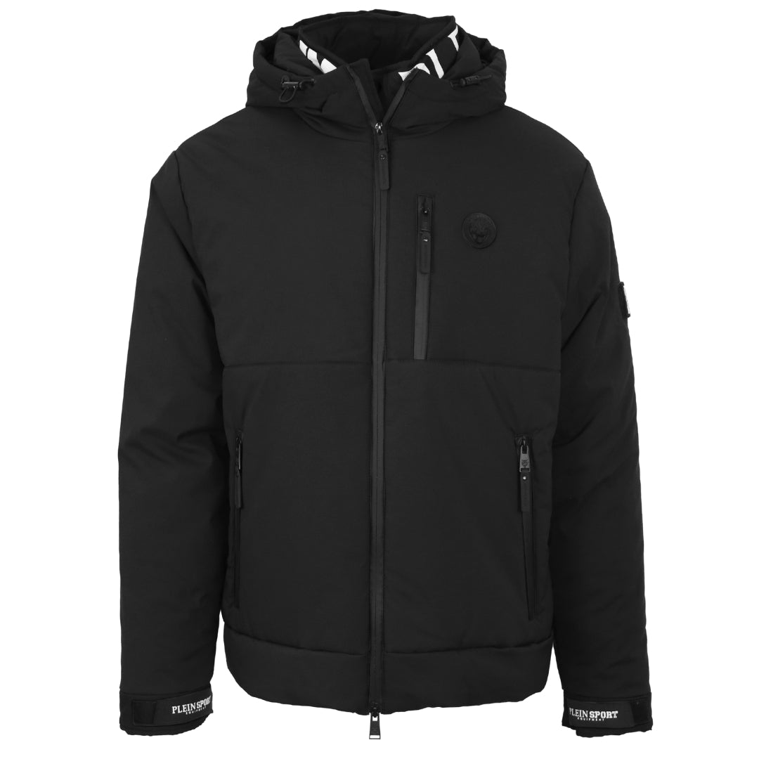 Plein Sport Padded Large Branded Logo Black Jacket