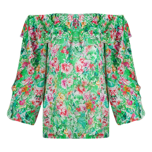 Inoa Versailles Gardenia 1202120 Green Long Sleeve Silk Flamenco Top