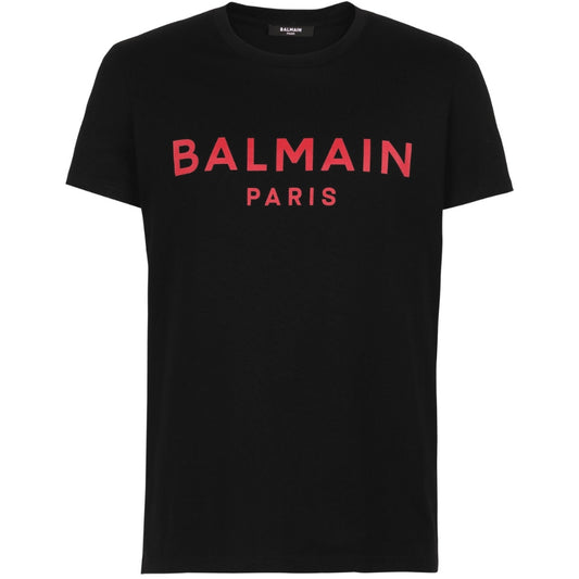 Balmain Paris Red Branded Logo Black T-Shirt