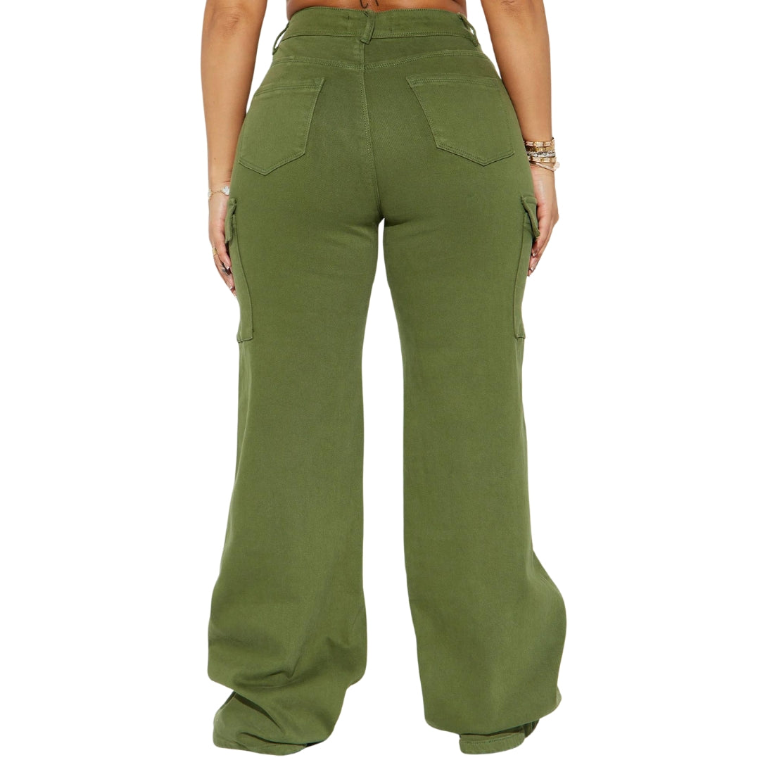 Fashion Nova True That 90s Stretch Cargo Baggy Jeans - Olive Jeans