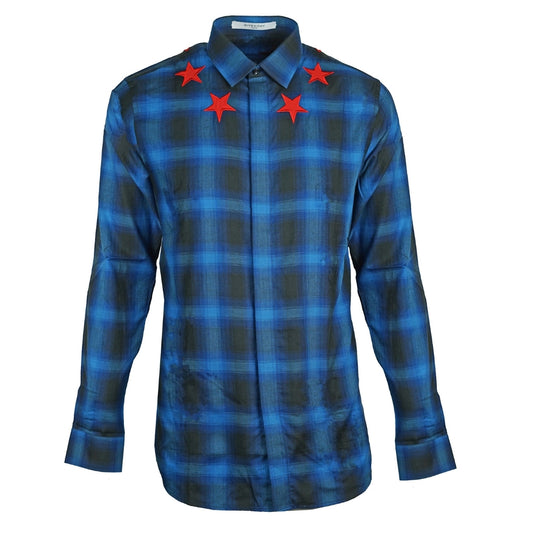 Givenchy Blue Check Star Detail Shirt