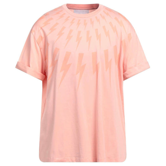 Neil Barrett Fair Isle Thunderbolt Oversize Salmon T-Shirt