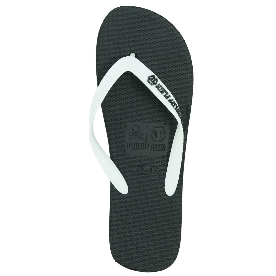 Philipp Plein Brand Logo Black White Flip Flops