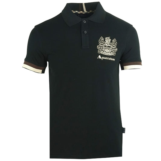 Aquascutum Aldis Crest Logo Black Polo Shirt - Nova Clothing