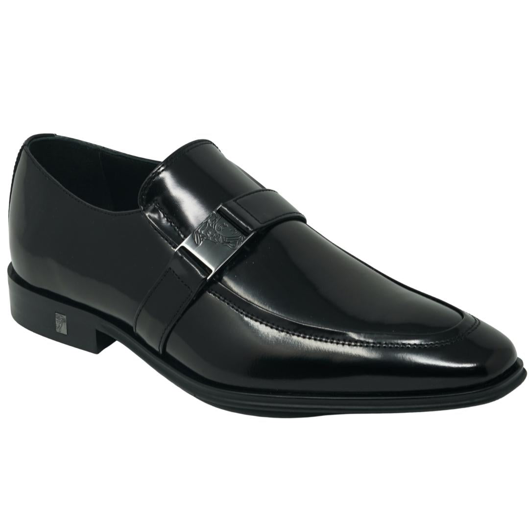 Versace Collection Buckle Logo Leather Black Shoes